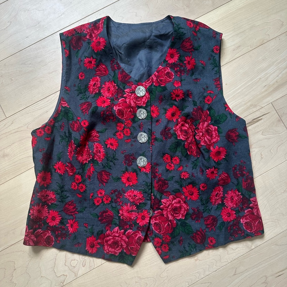 Bass Red and Black Floral Vest